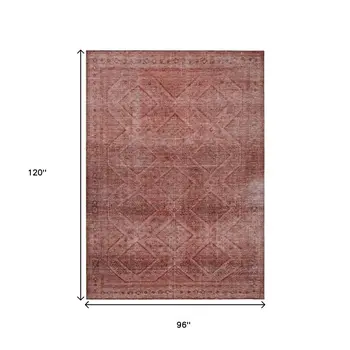 8' X 10' Pink And Ivory Geometric Washable Indoor Outdoor Area Rug