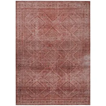 8' X 10' Pink And Ivory Geometric Washable Indoor Outdoor Area Rug