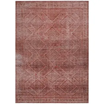 9' X 12' Pink And Ivory Geometric Washable Indoor Outdoor Area Rug