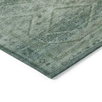 5' X 8' Teal Blue And Ivory Geometric Washable Indoor Outdoor Area Rug