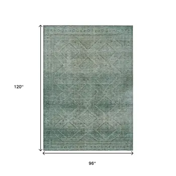 8' X 10' Teal Blue And Ivory Geometric Washable Indoor Outdoor Area Rug