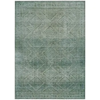 8' X 10' Teal Blue And Ivory Geometric Washable Indoor Outdoor Area Rug