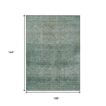 9' X 12' Teal Blue And Ivory Geometric Washable Indoor Outdoor Area Rug