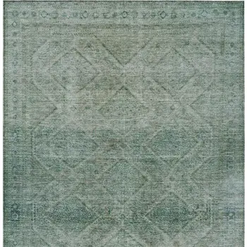 9' X 12' Teal Blue And Ivory Geometric Washable Indoor Outdoor Area Rug