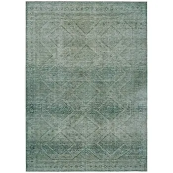 9' X 12' Teal Blue And Ivory Geometric Washable Indoor Outdoor Area Rug