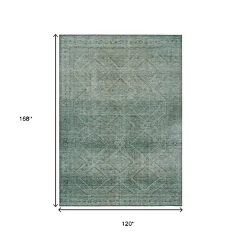 10' X 14' Teal Blue And Ivory Geometric Washable Indoor Outdoor Area Rug