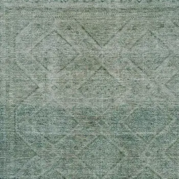 10' X 14' Teal Blue And Ivory Geometric Washable Indoor Outdoor Area Rug