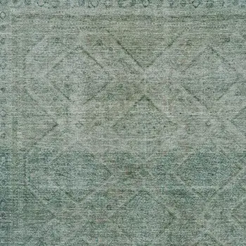 10' X 14' Teal Blue And Ivory Geometric Washable Indoor Outdoor Area Rug