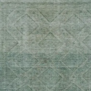 10' X 14' Teal Blue And Ivory Geometric Washable Indoor Outdoor Area Rug