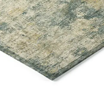3' X 5' Artichoke Green And Teal Blue Abstract Washable Indoor Outdoor Area Rug