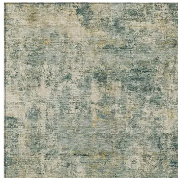5' X 8' Artichoke Green And Teal Blue Abstract Washable Indoor Outdoor Area Rug