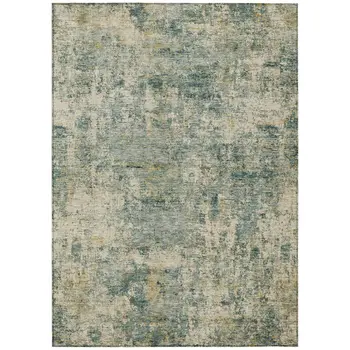 5' X 8' Artichoke Green And Teal Blue Abstract Washable Indoor Outdoor Area Rug