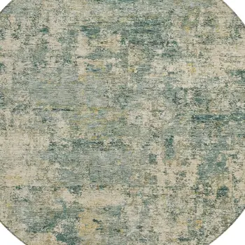 8' Artichoke Green And Teal Blue Round Abstract Washable Indoor Outdoor Area Rug