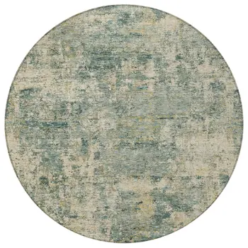 8' Artichoke Green And Teal Blue Round Abstract Washable Indoor Outdoor Area Rug