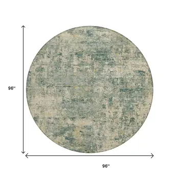 8' Artichoke Green And Teal Blue Round Abstract Washable Indoor Outdoor Area Rug