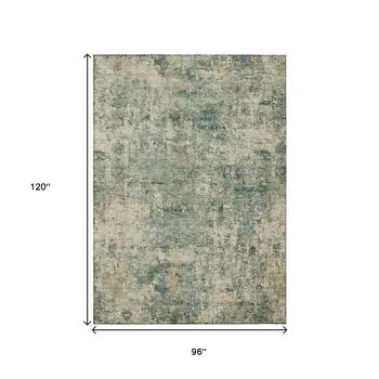 8' X 10' Artichoke Green And Teal Blue Abstract Washable Indoor Outdoor Area Rug