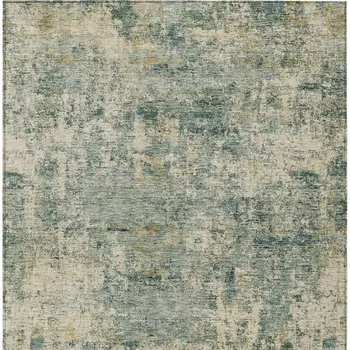 9' X 12' Artichoke Green And Teal Blue Abstract Washable Indoor Outdoor Area Rug