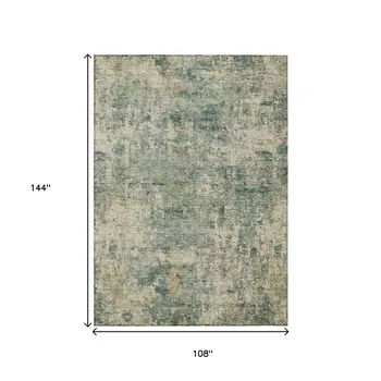9' X 12' Artichoke Green And Teal Blue Abstract Washable Indoor Outdoor Area Rug