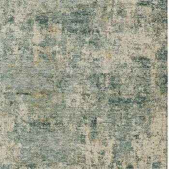 9' X 12' Artichoke Green And Teal Blue Abstract Washable Indoor Outdoor Area Rug