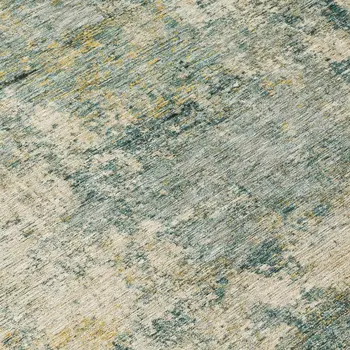9' X 12' Artichoke Green And Teal Blue Abstract Washable Indoor Outdoor Area Rug