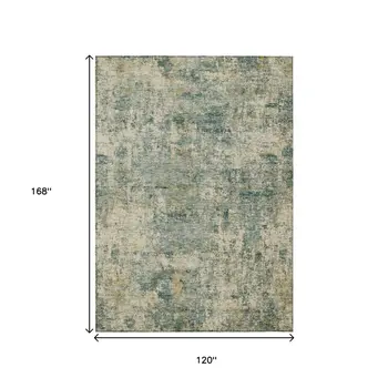10' X 14' Artichoke Green And Teal Blue Abstract Washable Indoor Outdoor Area Rug