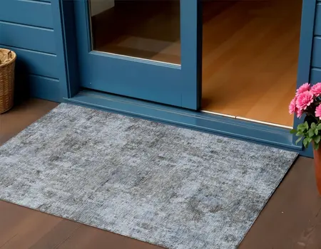 3' X 5' Blue And Taupe Abstract Washable Indoor Outdoor Area Rug