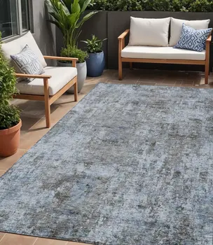 5' X 8' Blue And Taupe Abstract Washable Indoor Outdoor Area Rug