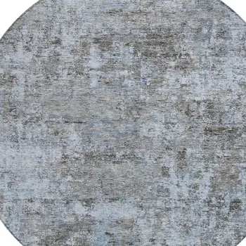 8' Blue And Taupe Round Abstract Washable Indoor Outdoor Area Rug
