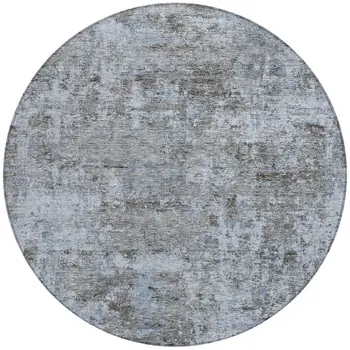 8' Blue And Taupe Round Abstract Washable Indoor Outdoor Area Rug