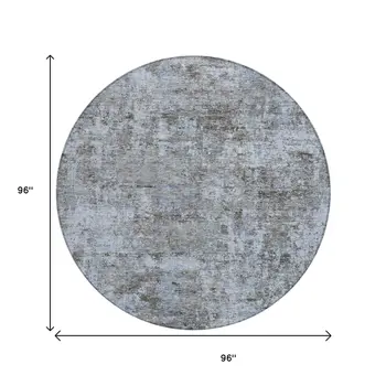 8' Blue And Taupe Round Abstract Washable Indoor Outdoor Area Rug