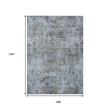 9' X 12' Blue And Taupe Abstract Washable Indoor Outdoor Area Rug