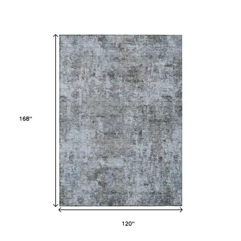 10' X 14' Blue And Taupe Abstract Washable Indoor Outdoor Area Rug