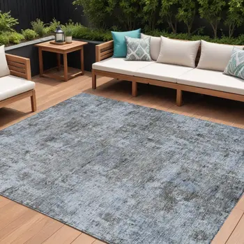 10' X 14' Blue And Taupe Abstract Washable Indoor Outdoor Area Rug