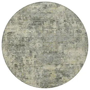 8' Pewter And Beige Round Abstract Washable Indoor Outdoor Area Rug