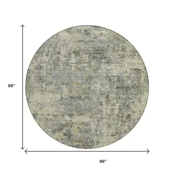 8' Pewter And Beige Round Abstract Washable Indoor Outdoor Area Rug