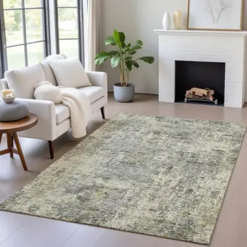 8' X 10' Pewter And Beige Abstract Washable Indoor Outdoor Area Rug