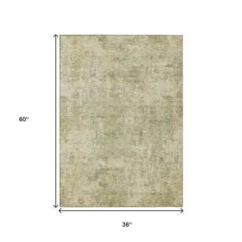 3' X 5' Sage And Beige Abstract Washable Indoor Outdoor Area Rug