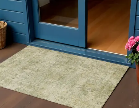 3' X 5' Sage And Beige Abstract Washable Indoor Outdoor Area Rug