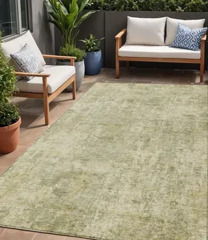 5' X 8' Sage And Beige Abstract Washable Indoor Outdoor Area Rug