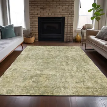5' X 8' Sage And Beige Abstract Washable Indoor Outdoor Area Rug