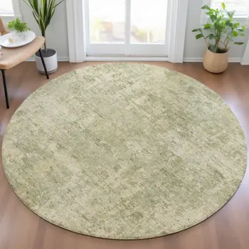 8' Sage And Beige Round Abstract Washable Indoor Outdoor Area Rug