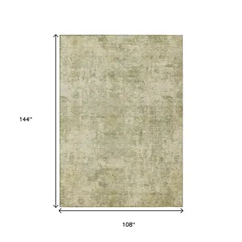 9' X 12' Sage And Beige Abstract Washable Indoor Outdoor Area Rug