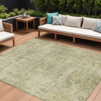 10' X 14' Sage And Beige Abstract Washable Indoor Outdoor Area Rug