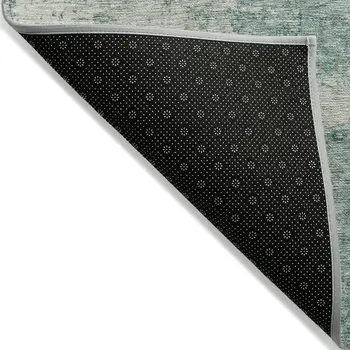 5' X 8' Teal Blue And Beige Abstract Washable Indoor Outdoor Area Rug