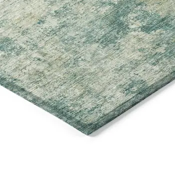 8' X 10' Teal Blue And Beige Abstract Washable Indoor Outdoor Area Rug