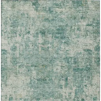 9' X 12' Teal Blue And Beige Abstract Washable Indoor Outdoor Area Rug