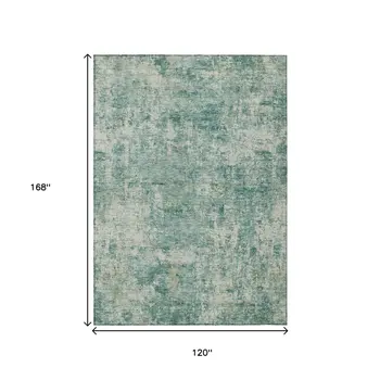 10' X 14' Teal Blue And Beige Abstract Washable Indoor Outdoor Area Rug