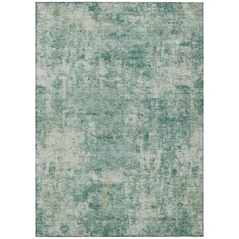 10' X 14' Teal Blue And Beige Abstract Washable Indoor Outdoor Area Rug