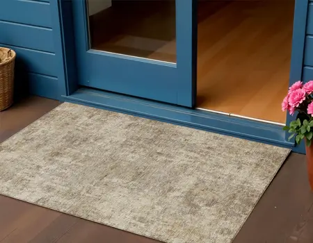 3' X 5' Taupe And Beige Abstract Washable Indoor Outdoor Area Rug