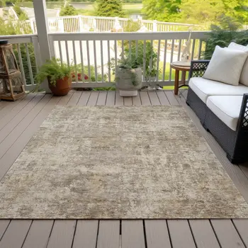 3' X 5' Taupe And Beige Abstract Washable Indoor Outdoor Area Rug